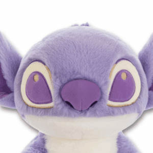 Peluche Stitch ufficiale Disney viola, zoom volto.
