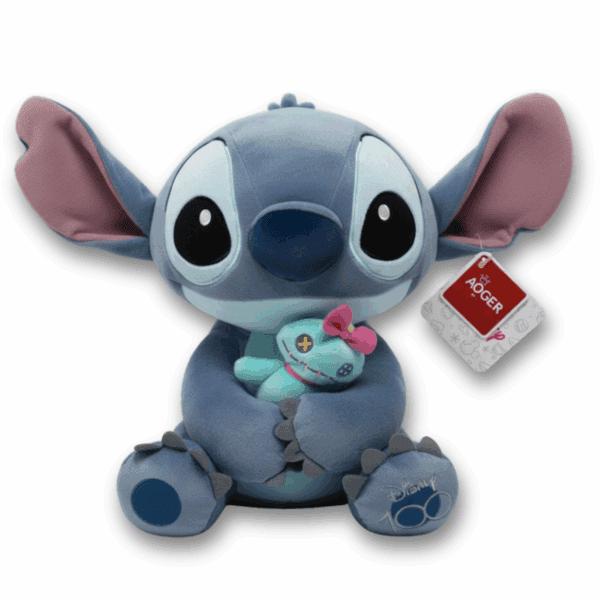 Peluche Stitch ufficiale Disney 100 anni, 20 cm, con la sua bambola Scrump e logo Disney 100 ricamato.